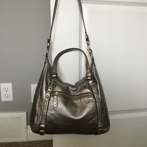 Coach dark silver pebble grain leather handbag
